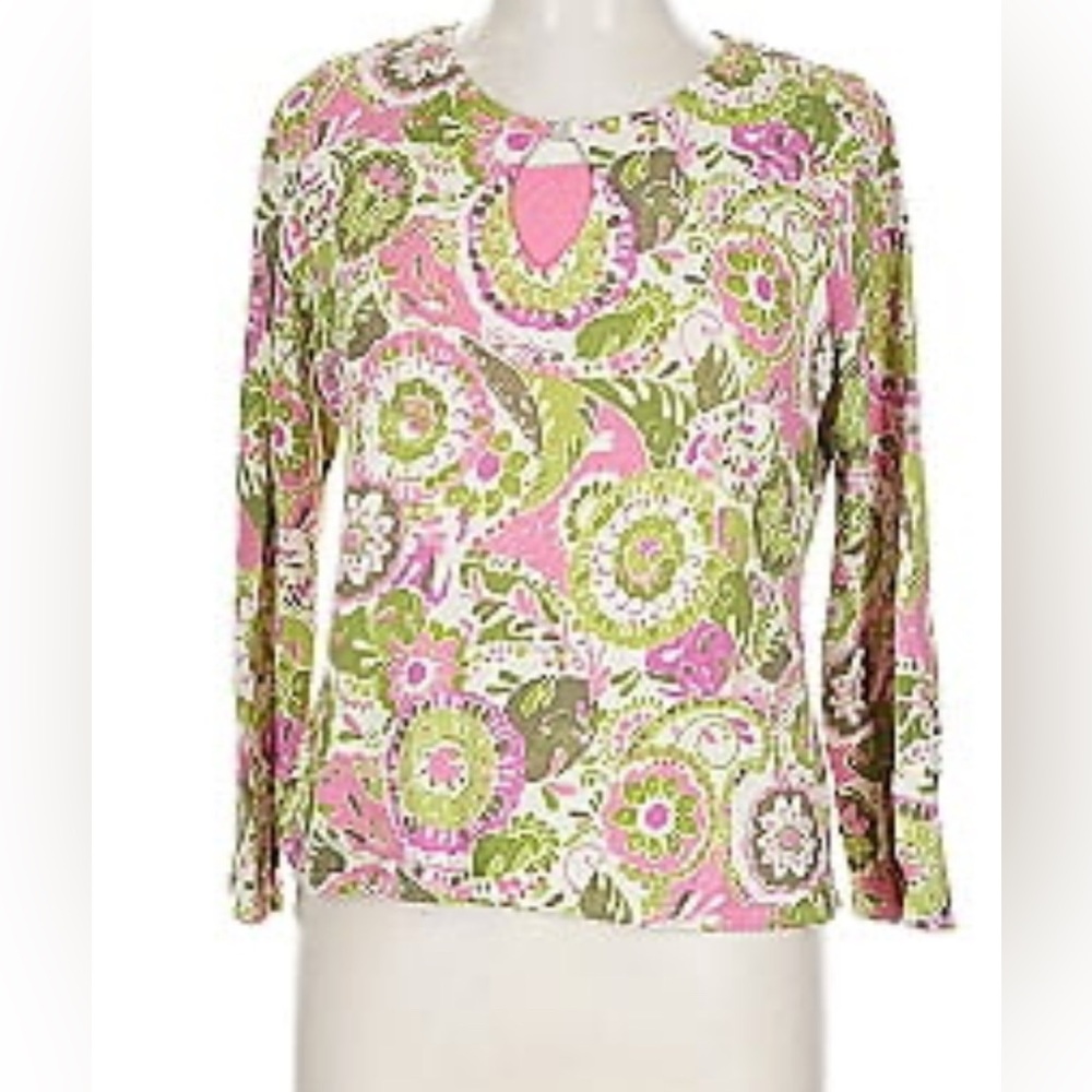 Sigrid Olsen Round Neck Long Sleeve Paisley Knit Top Size Petite Small / PS
